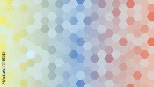 Abstract seamless colorful geometric pattern design with blue, pink, and yellow dot circles and hexagon shapes for vector illustration background texture