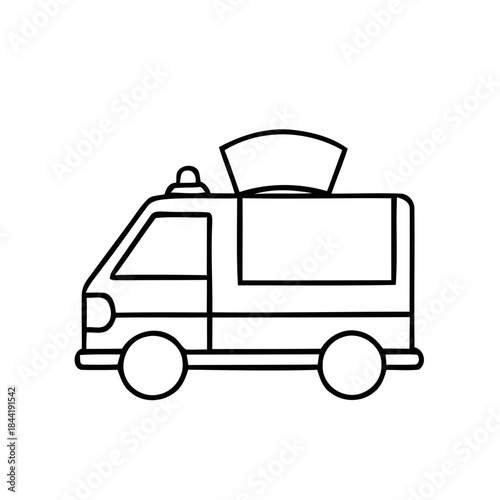 Ambulance illustration, healthcare vehicle with emergency equipment, medical transport service icon