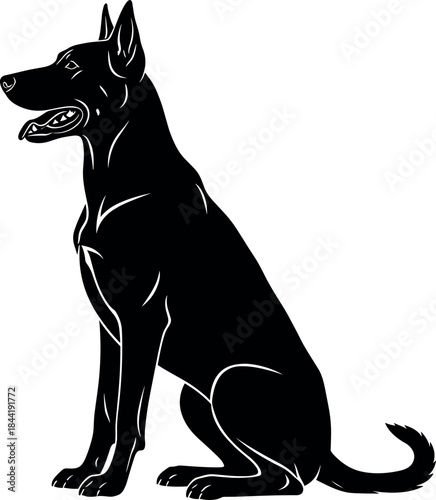 German Shepherd Dog Black Silhouette Sitting Side View Vector Illustration