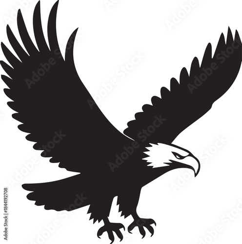 Flying Eagle Silhouette Vector Icon – Powerful Bird of Prey Logo Illustration