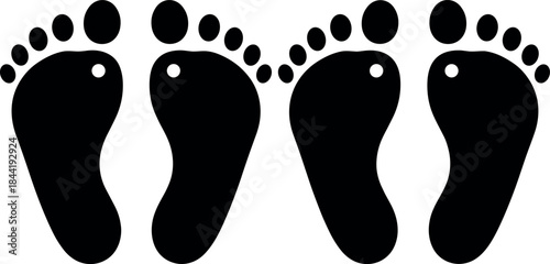 Human Footprint Black Silhouette Set for Trail Track and Step Icon Design