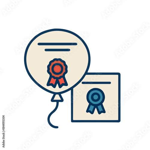 Icon "Credential Inflation" - A bachelor's degree diploma inflated like a balloon, requiring a master's degree for the same job.