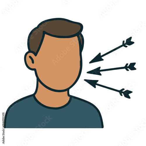 Icon "Micro aggressions" - An image of a smiling person, with small, invisible arrows stabbing from their words.