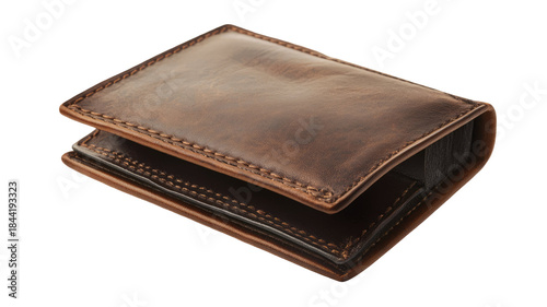 Leather wallet slim bifold accessory genuine leather card cash holder everyday carry men women isolated on white background