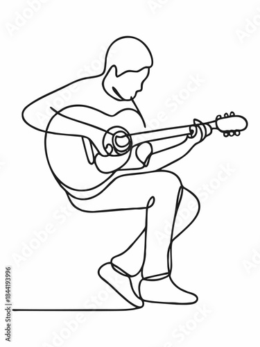 Minimalist line illustration of a musician playing an acoustic guitar.