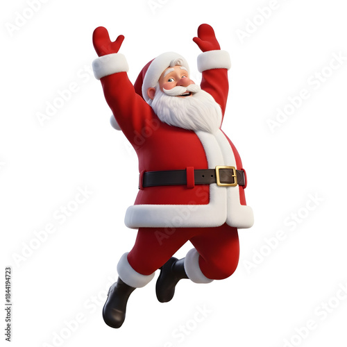 Joyful Santa Claus with Arms Raised in a Festive Pose, Celebrating the Holiday Spirit