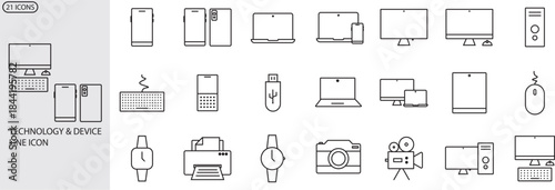 21 technology and device line icon. vektor