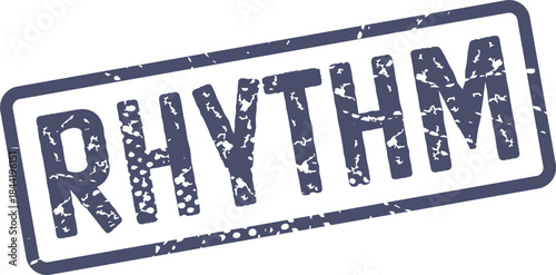 Vintage RHYTHM word stamp mark in purple gray grunge texture effect