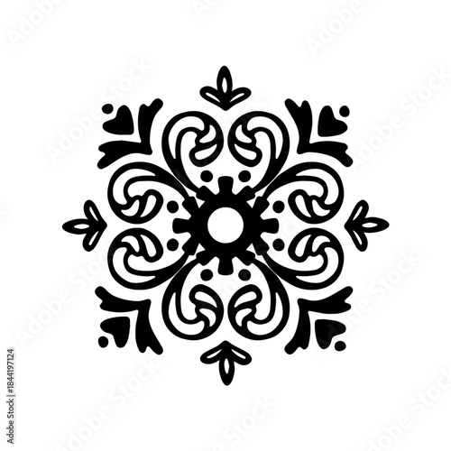 Vector black and white mandala in doodle style. Symmetrical design element.