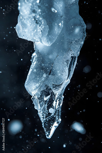 Dramatic Floating Ice Shards with Translucent Frozen Texture on Dark Background
