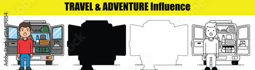 Man Standing In Front Of Open Camper Van With Supplies open doors