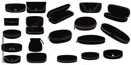 Collection of various black camera lenses on a white background