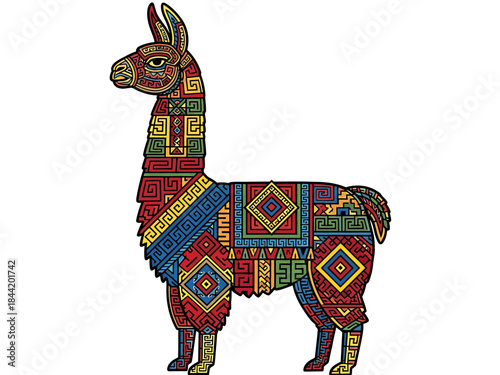 Colorful Llama with Traditional Pattern