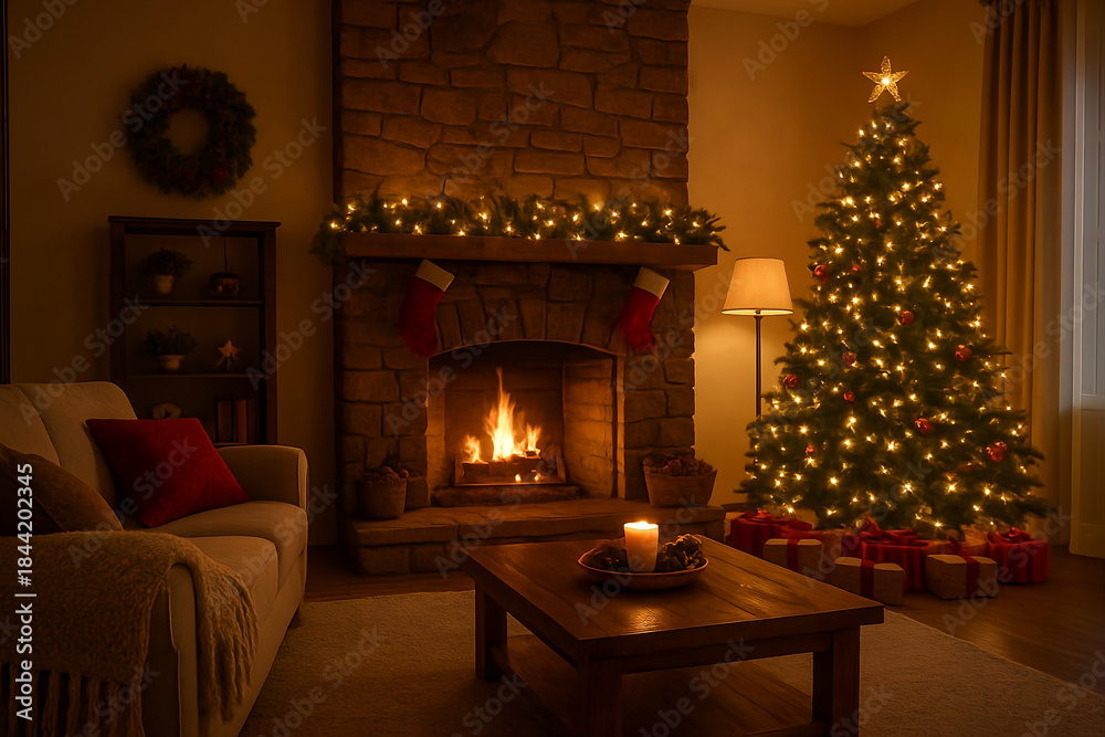 Naklejka premium living room with christmas decorations