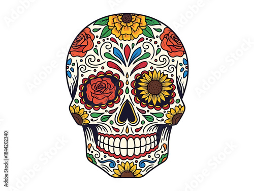 Vibrant Floral Day of the Dead Skull Art