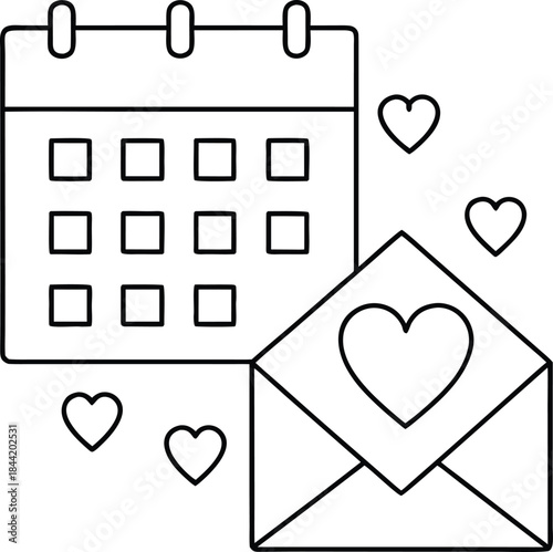 love calendar outline vector illustration on transparent background