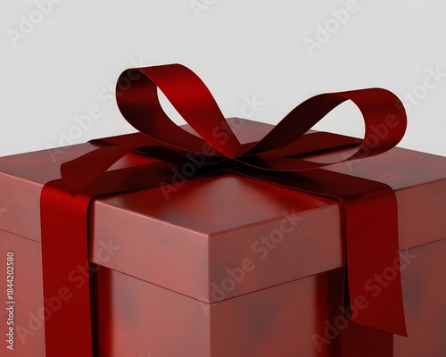Red gift box with ribbon bow on top, close-up view