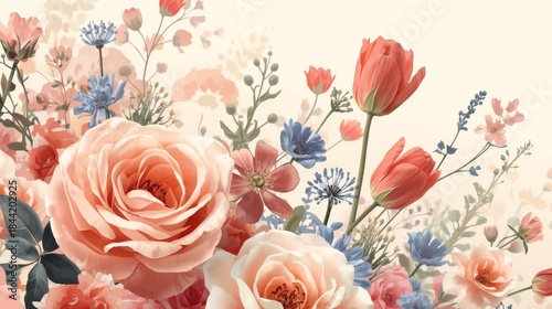 Beautiful Pastel Floral Arrangement with Roses and Tulips.