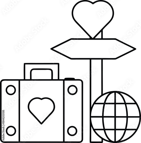 love travel outline vector illustration on transparent background