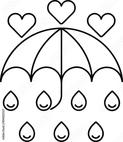 romantic rain outline vector illustration on transparent background