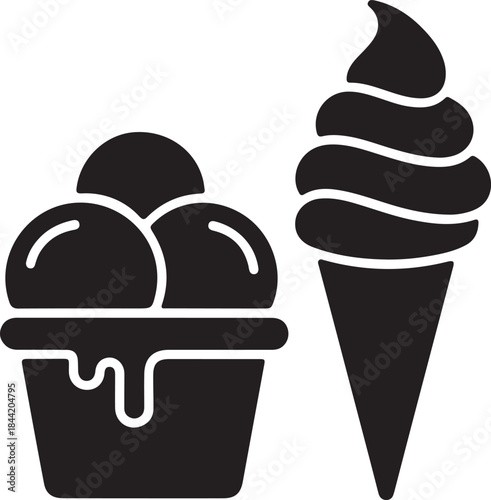 Ice Cream Icon Set Soft Serve Cone and Scoops in Cup