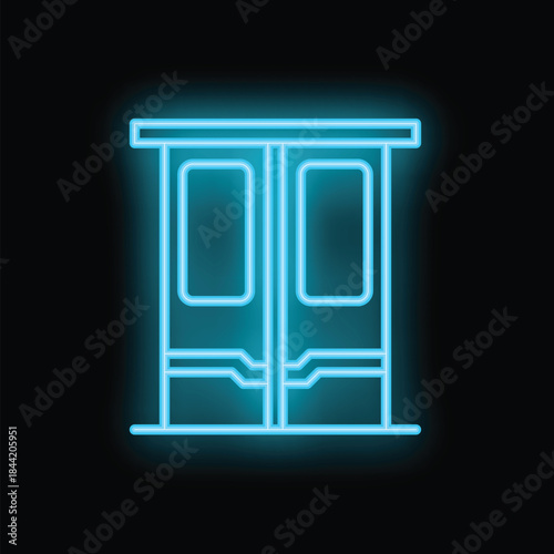 Neon double sliding doors glowing, suitable for use as an icon or sign