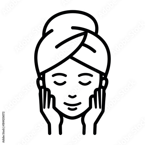 Simple black and white line art icon of a person relaxing during a spa treatment