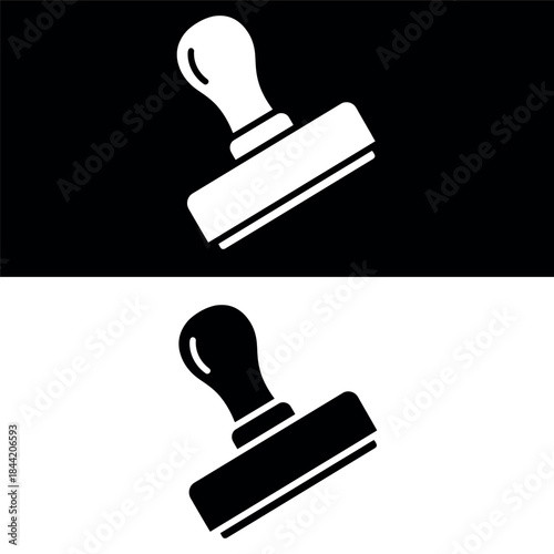 Minimalist flat vector icon of a rubber stamp for approval or rejection