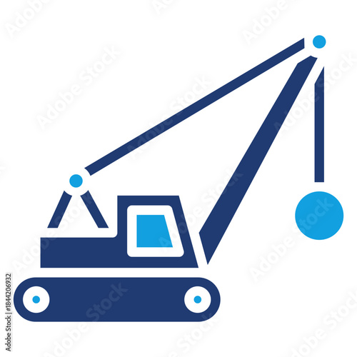 Demolition Crane Blue Color Icon