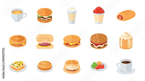 Collection of delightful and diverse sweet and savory food items, including baked goods, desserts, and beverages, perfect for culinary or food-related content