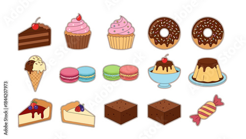 Delicious Desserts Collection - A Sweet Assortment of Cakes, Cookies, and Ice Cream