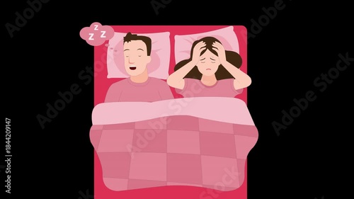 Couple Sleeping in Bed With One Awake and Stressed with alpha