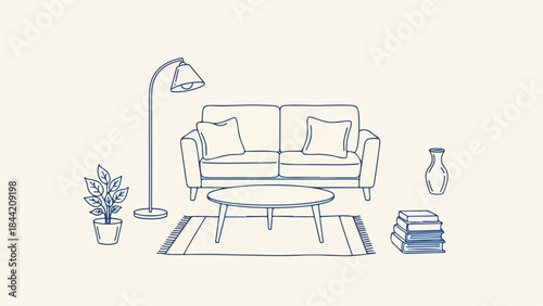 Minimal Doodle-Style Home Essentials with Thin Hand-Drawn Vector Lines