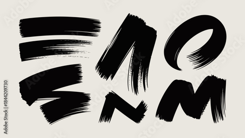 Brush Stroke Alphabet Letters E, O, Z, N, M