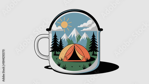 Camping Scene in a Mug, Outdoor Adventure Illustration