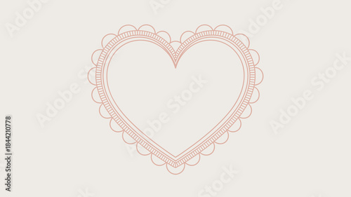 Delicate Red Heart Outline with Scalloped Border on Cream Background