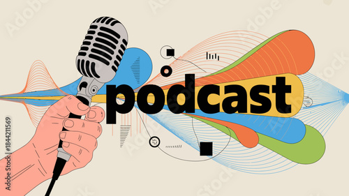 Podcast Concept with Microphone and Colorful Abstract Background
