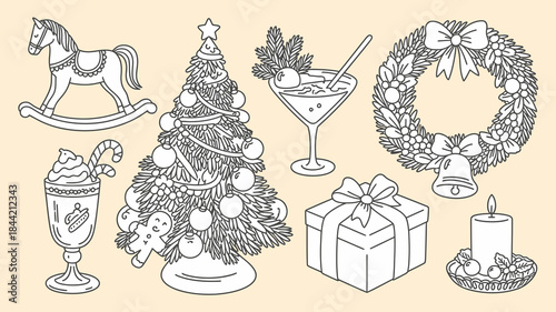 Christmas icons and objects for holiday decoration and celebration