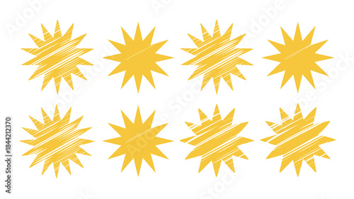 Yellow explosion comic book graphic elements on white background