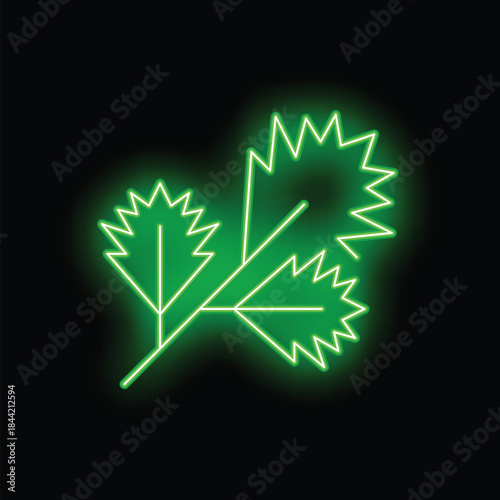 Green neon sign depicting parsley leaves, ideal for food businesses and restaurants