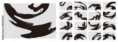 筆で描いた和風背景素材のセット