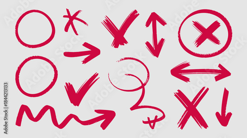 Hand-drawn Red Arrows and Symbols for Design and Illustration