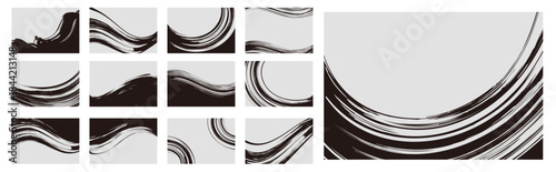 筆で描いた和風背景素材のセット