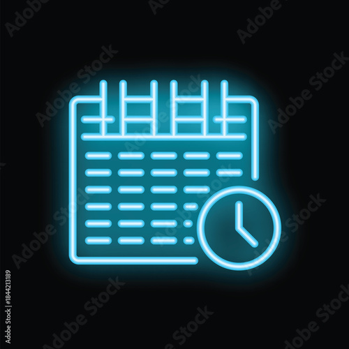 Vibrant blue neon calendar icon glowing against a dark background, symbolizing appointments and deadlines