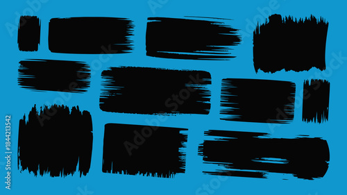 Black Brush Stroke Labels on Blue Background for Design and Editing Purposes