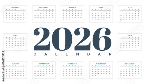 2026 Calendar. Happy new year 2026. New Year Schedule