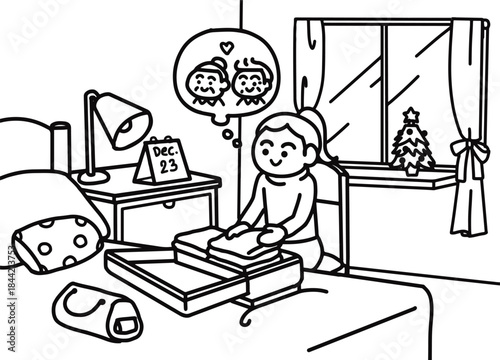 Woman Packing to Go Home for the Holidays.