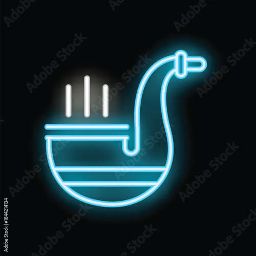 Blue neon saxophone icon glowing on dark background, representing jazz music and nightlife entertainment