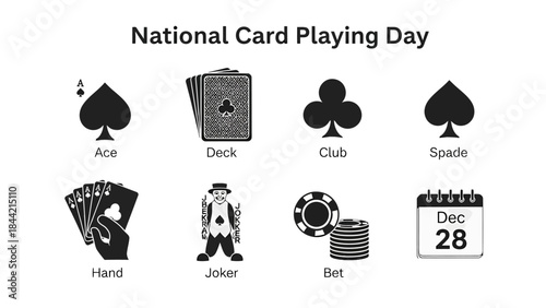 Black and white icons illustrating National Card Playing Day December 28th