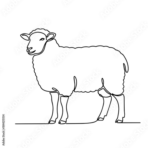 Minimalist sheep silhouette one line drawing on white, continuous art creates entire sheep silhouette one line profile, clean style. Concept sheep silhouette one line for branding, logo, design.
